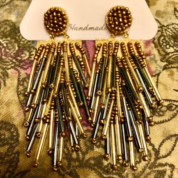 🌺🎉HP🎉🌺 NWT Deepa Beaded Gold Statement Earrings - Picture 15 of 16